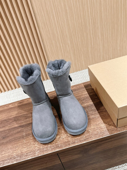 Classic wooden buckle mid-calf snow boots