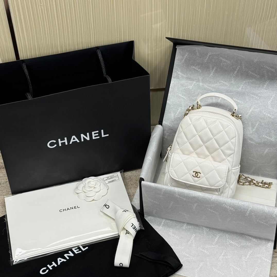 CH 24C Backpacks Mini Grained Calfskin White