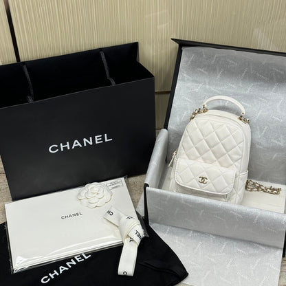 CH 24C Backpacks Mini Grained Calfskin White