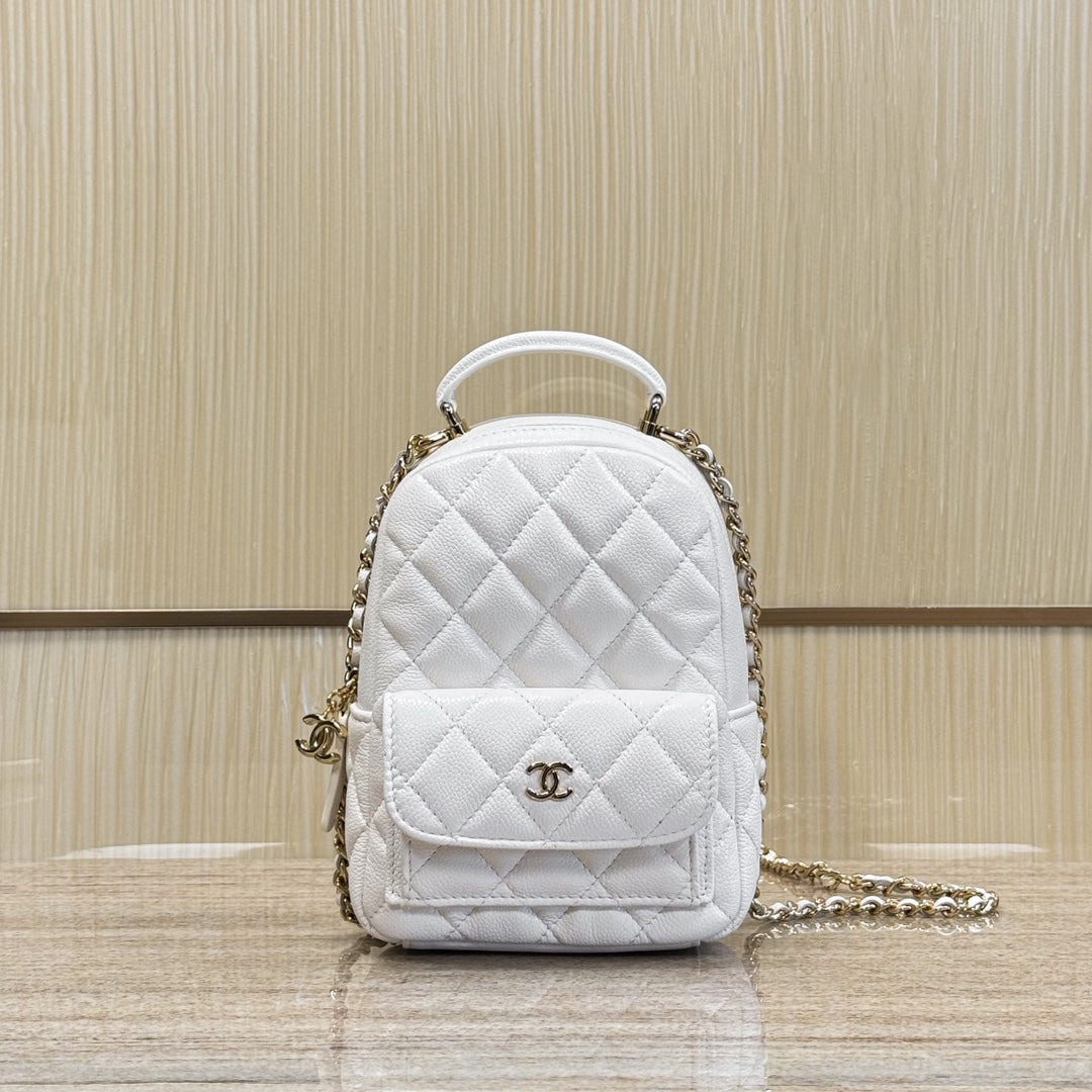CH 24C Backpacks Mini Grained Calfskin White