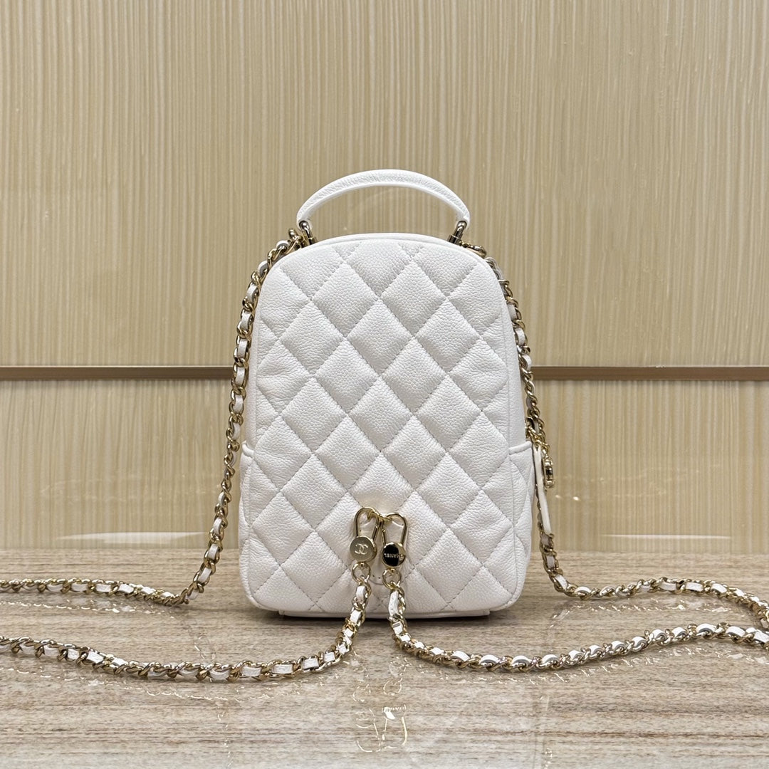 CH 24C Backpacks Mini Grained Calfskin White