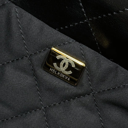 CH 24B 22 Handbag Hobo Bags Shiny Calfskin Black