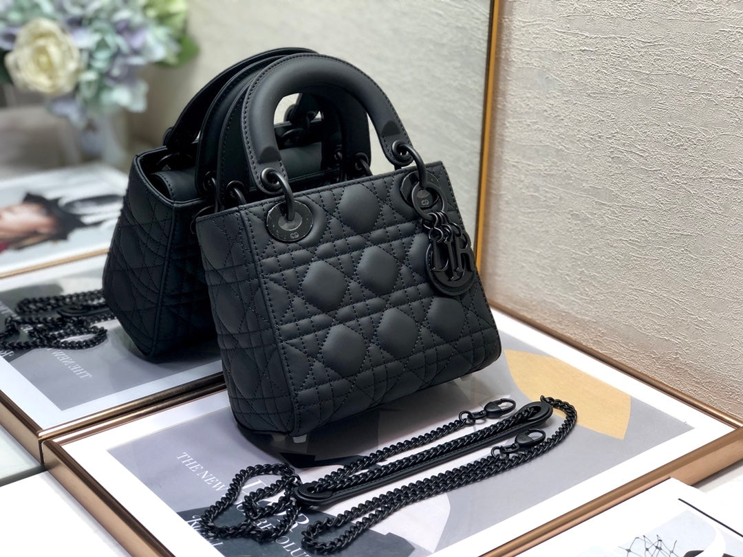 DO Mini Lady Bag Black Ultramatte Cannage Calfskin