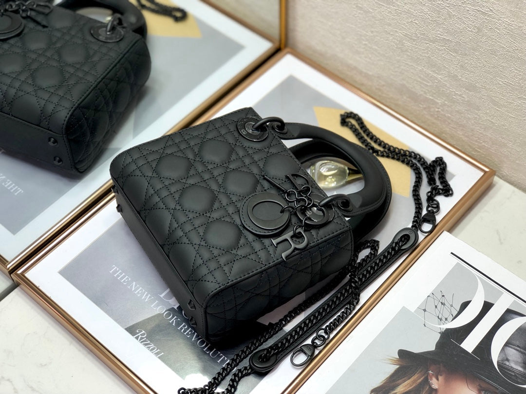 DO Mini Lady Bag Black Ultramatte Cannage Calfskin