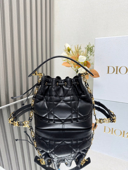 DO Small Jolie Bucket Bag Black Macrocannage Lambskin and Calfskin