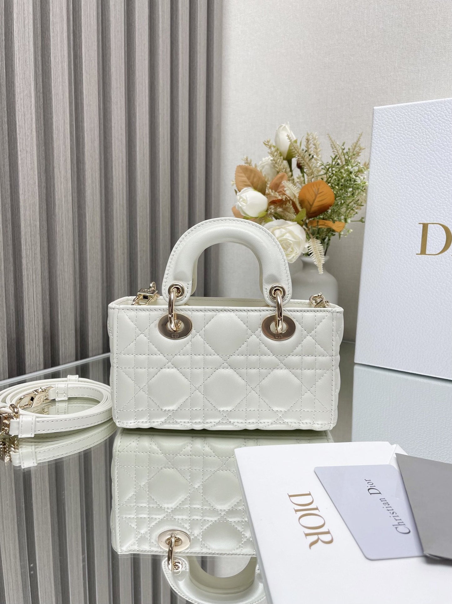 DO  Micro / Small / Medium Lady D-Joy Bag Latte Cannage Lambskin