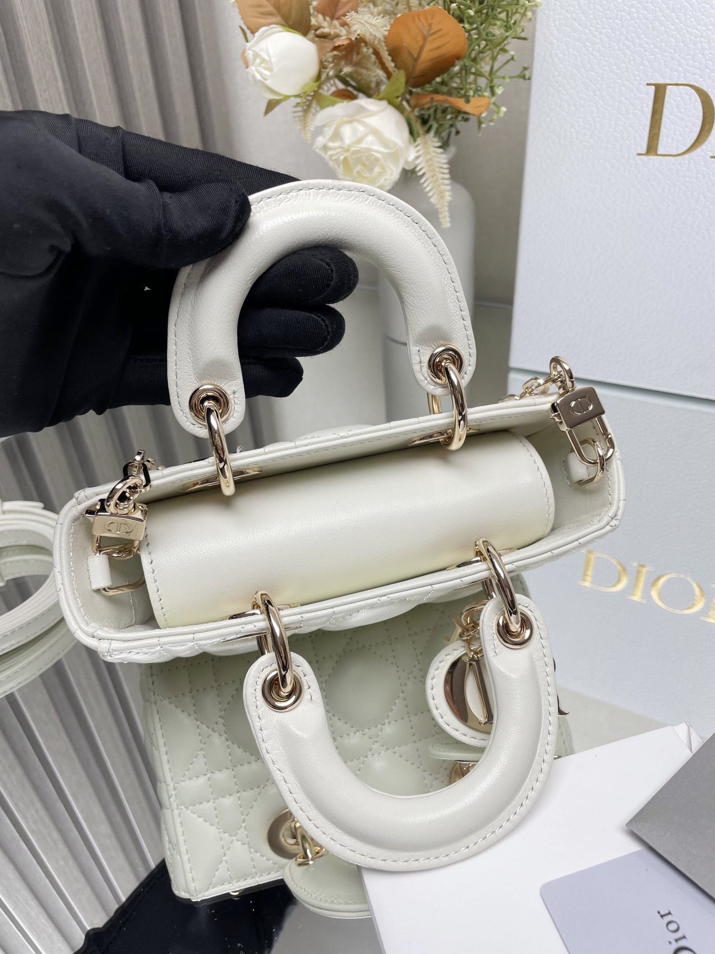 DO  Micro / Small / Medium Lady D-Joy Bag Latte Cannage Lambskin