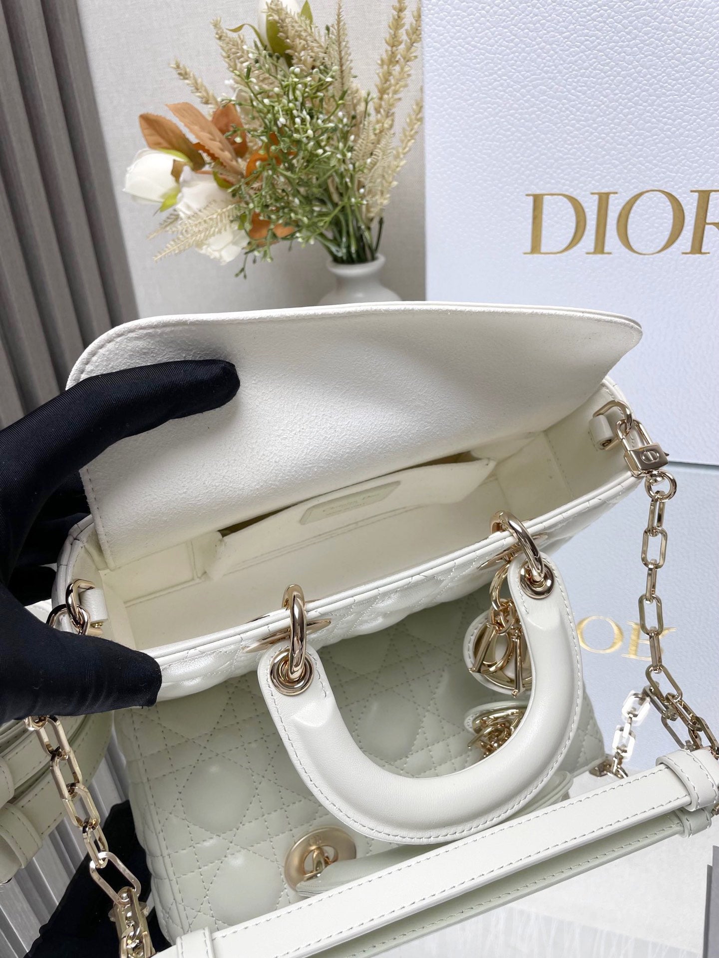 DO  Micro / Small / Medium Lady D-Joy Bag Latte Cannage Lambskin