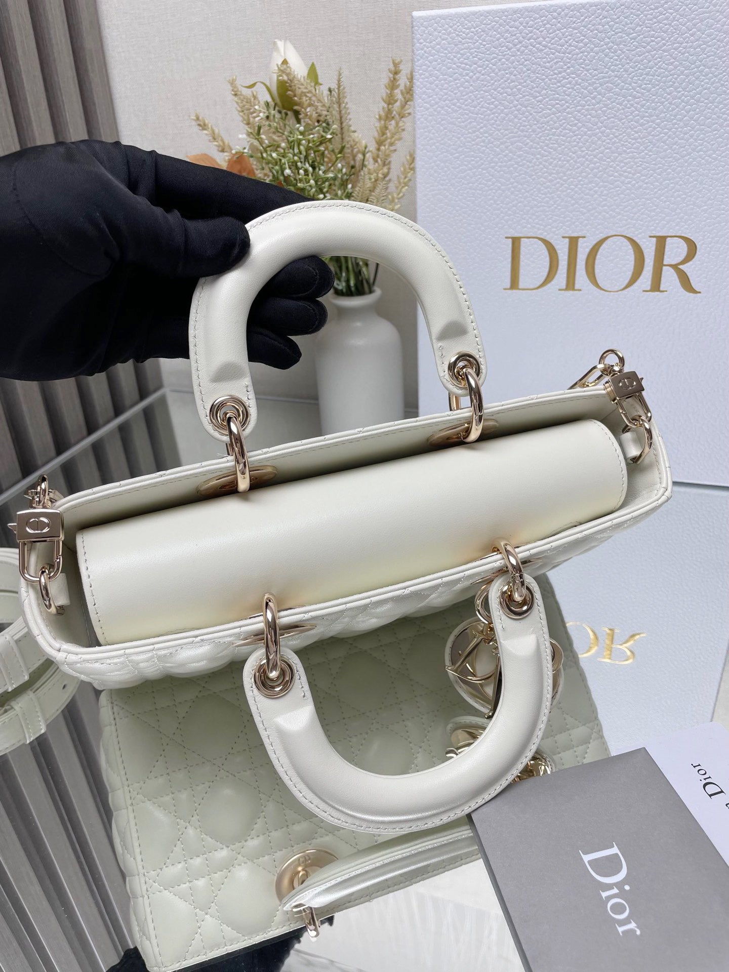 DO  Micro / Small / Medium Lady D-Joy Bag Latte Cannage Lambskin