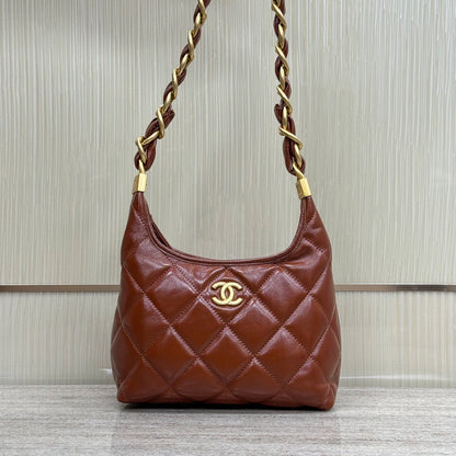 CH Hobo Handbag Shiny Calfskin & Gold-Tone Metal