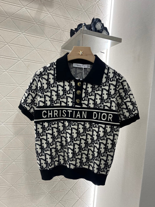 D*♥2025 new products are on sale Jacquard knitted lapel short sleeves