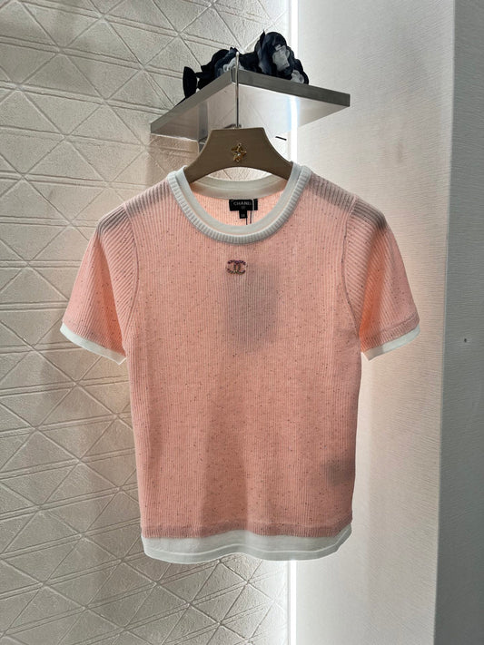C*♥2025 new products are on sale Contrast color knitted short sleeves