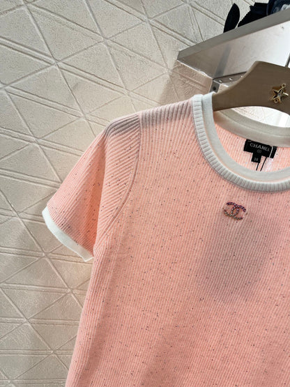 C*♥2025 new products are on sale Contrast color knitted short sleeves