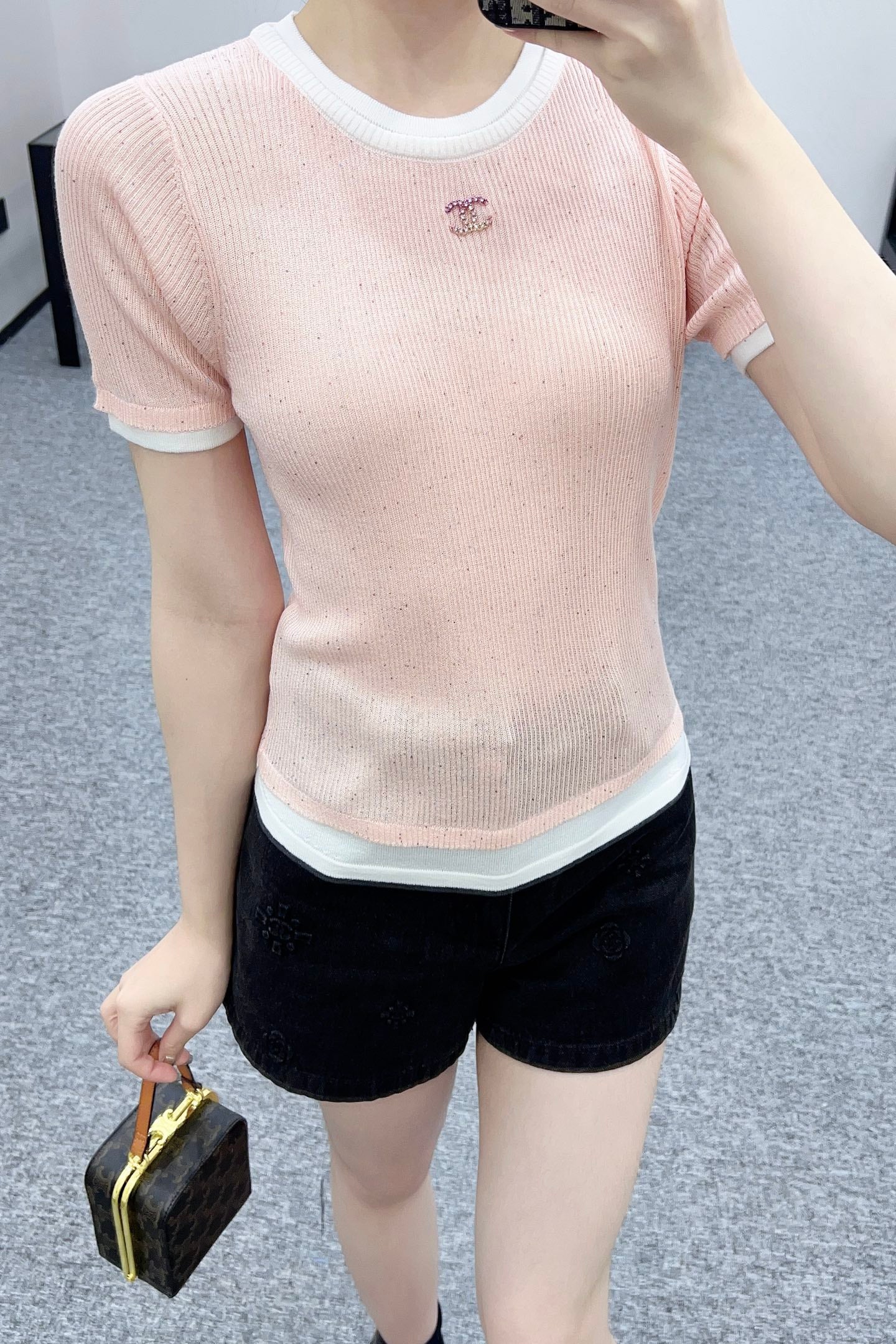 C*♥2025 new products are on sale Contrast color knitted short sleeves