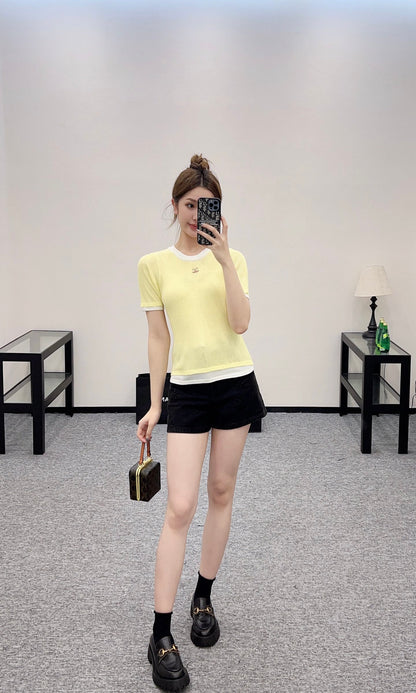 C*♥2025 new products are on sale Contrast color knitted short sleeves