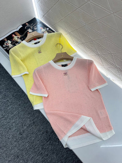 C*♥2025 new products are on sale Contrast color knitted short sleeves