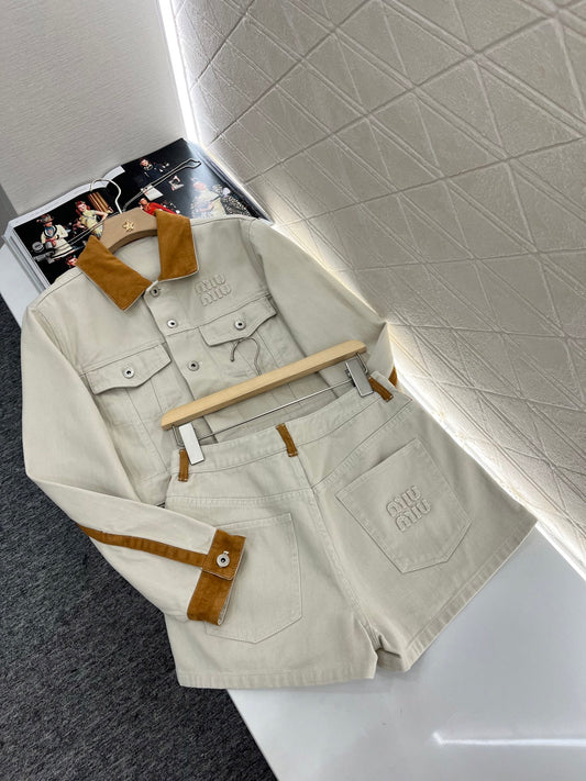 Mi*mi*♥2025 new products are on sale Spliced denim jacket and shorts set