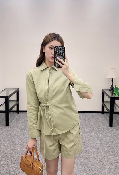 G*♥2025 new products are on sale Denim lace-up shirt and shorts set