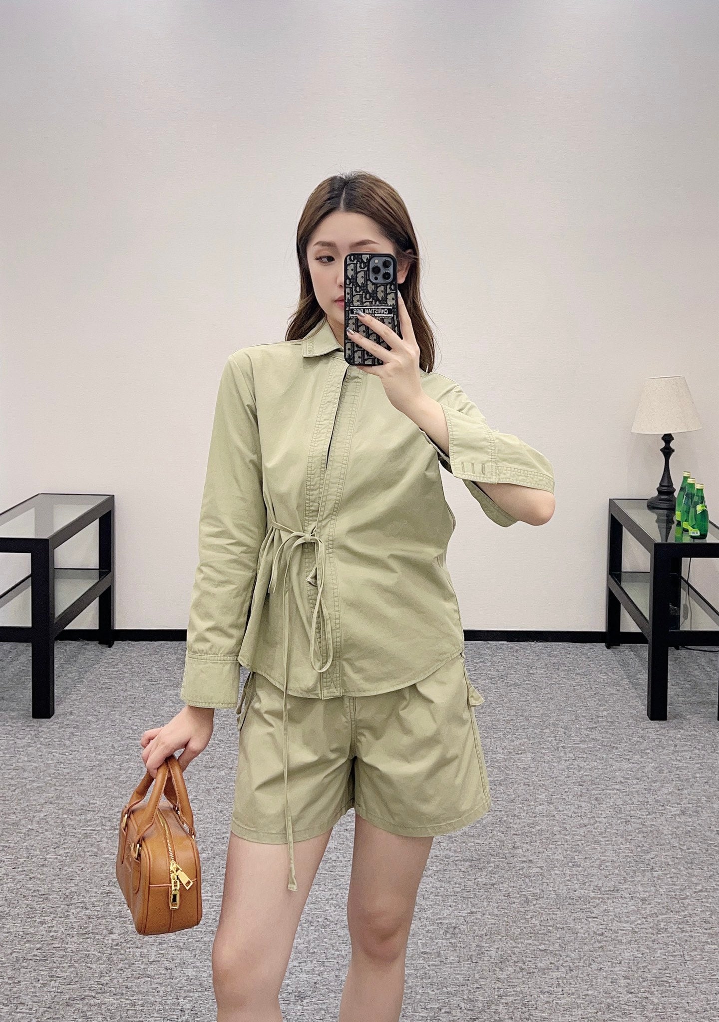 G*♥2025 new products are on sale Denim lace-up shirt and shorts set