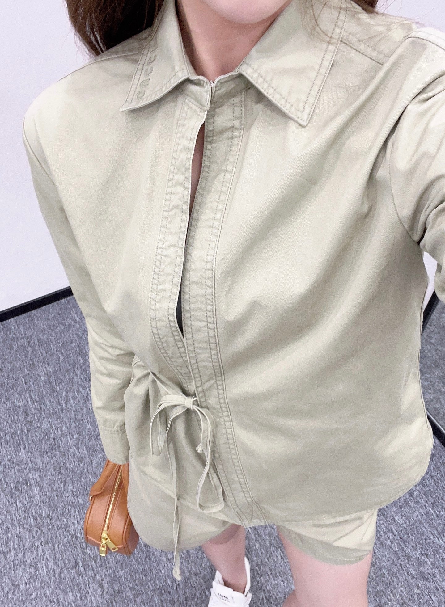 G*♥2025 new products are on sale Denim lace-up shirt and shorts set