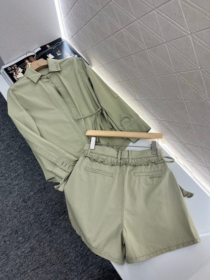 G*♥2025 new products are on sale Denim lace-up shirt and shorts set