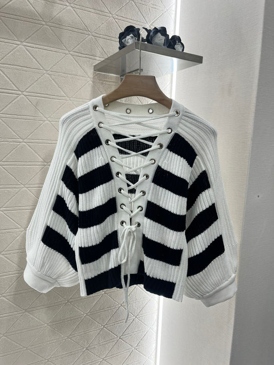 D*♥2025 new products Drawstring striped knitted top