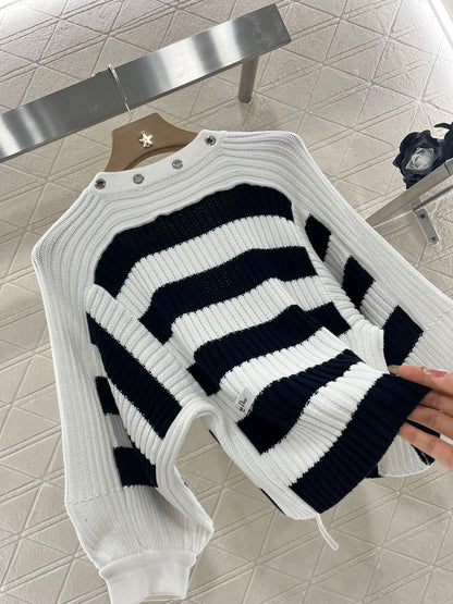 D*♥2025 new products Drawstring striped knitted top