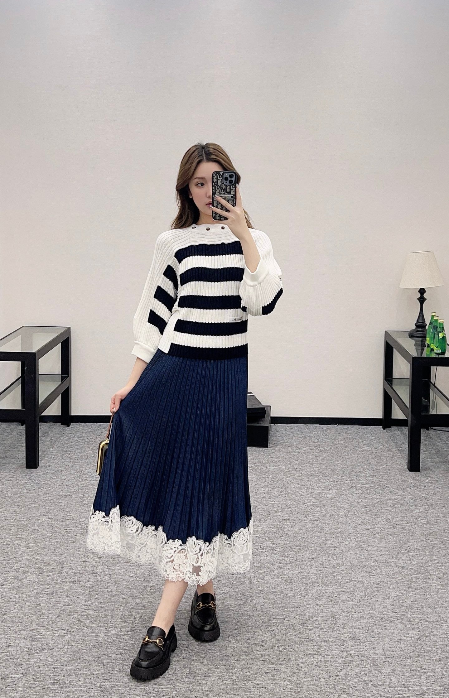 D*♥2025 new products Drawstring striped knitted top