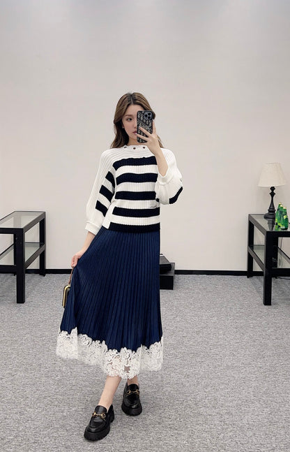 D*♥2025 new products Drawstring striped knitted top