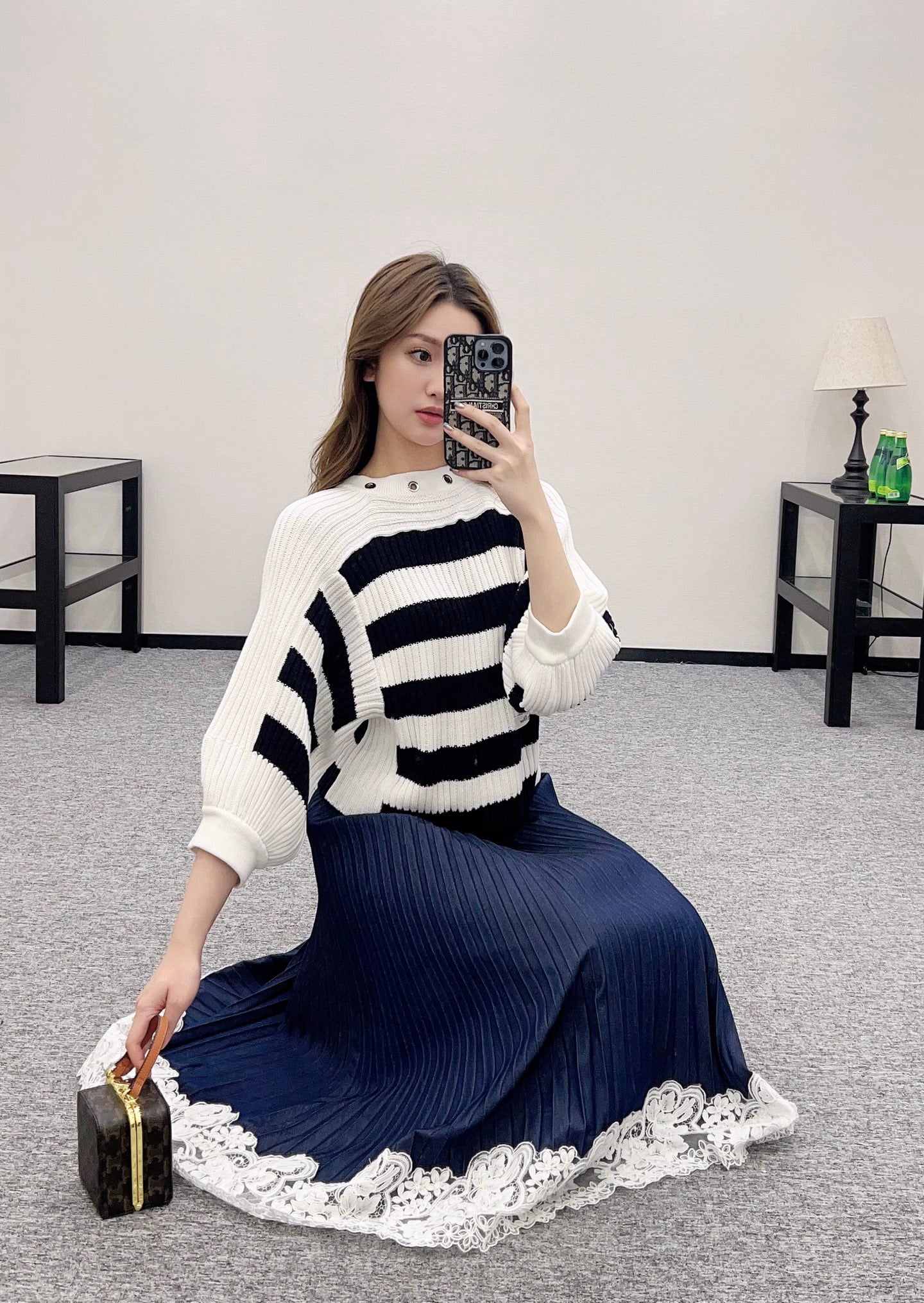 D*♥2025 new products Drawstring striped knitted top
