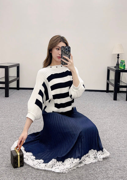D*♥2025 new products Drawstring striped knitted top