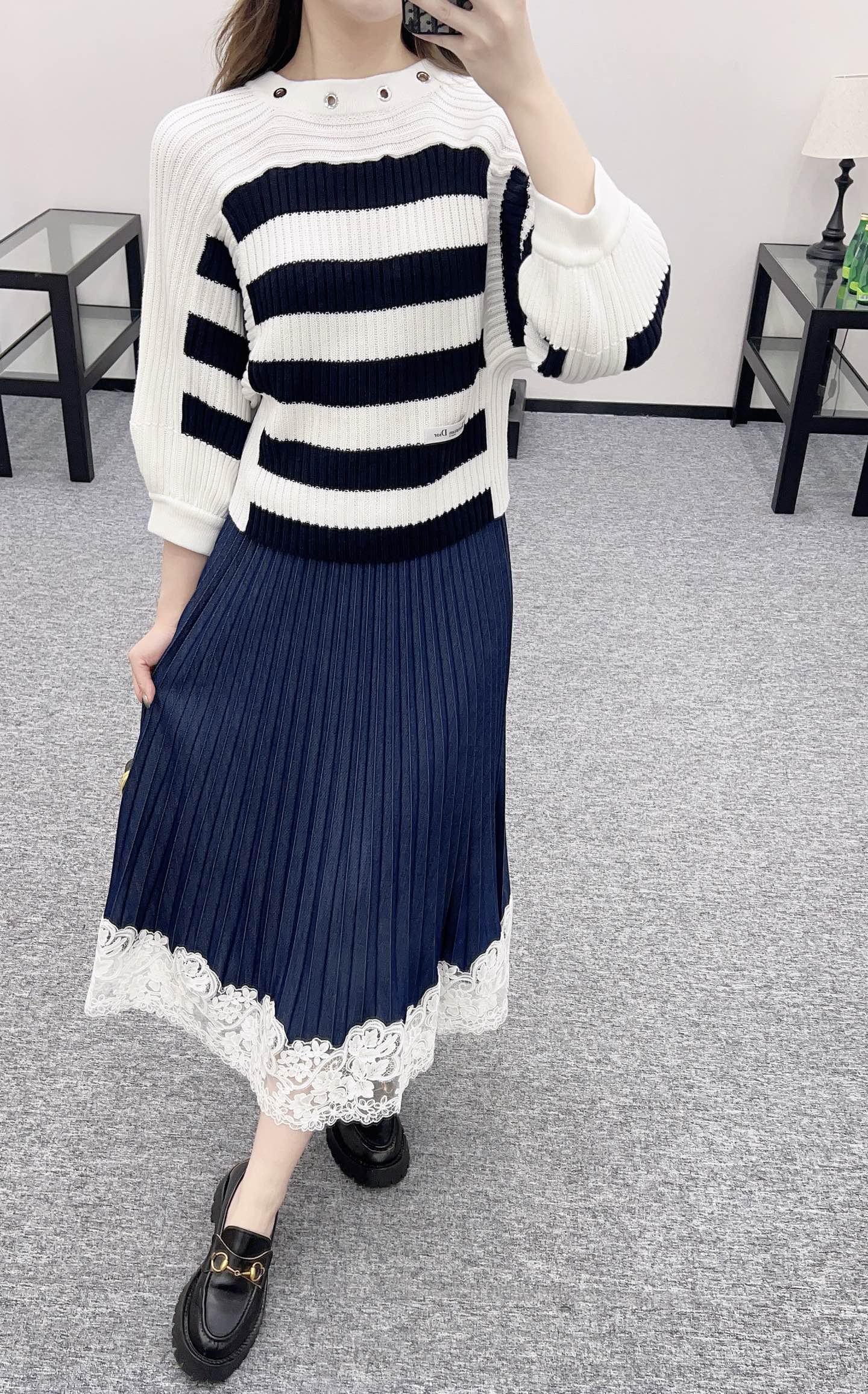 D*♥2025 new products Drawstring striped knitted top