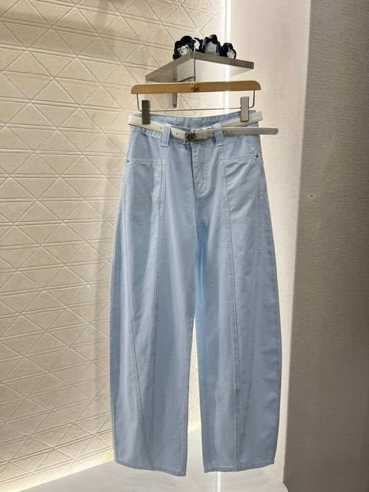 ♥2025 new products Belt scimitar denim trousers
