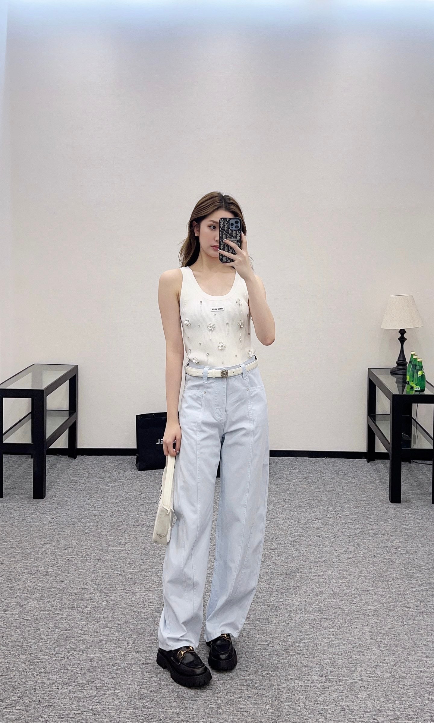 ♥2025 new products Belt scimitar denim trousers