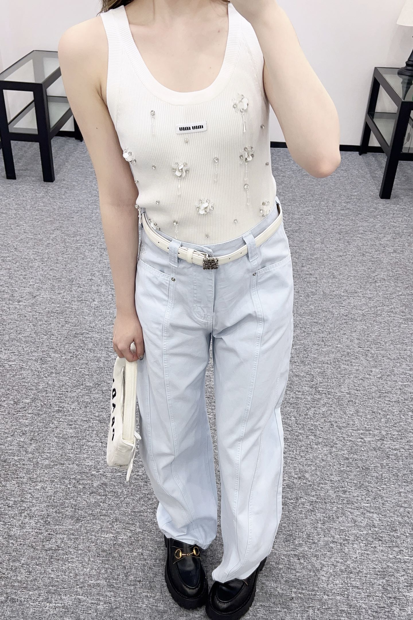 ♥2025 new products Belt scimitar denim trousers