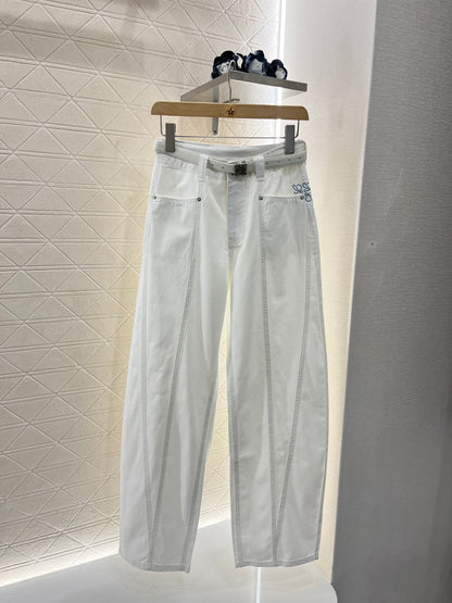♥2025 new products Belt scimitar denim trousers