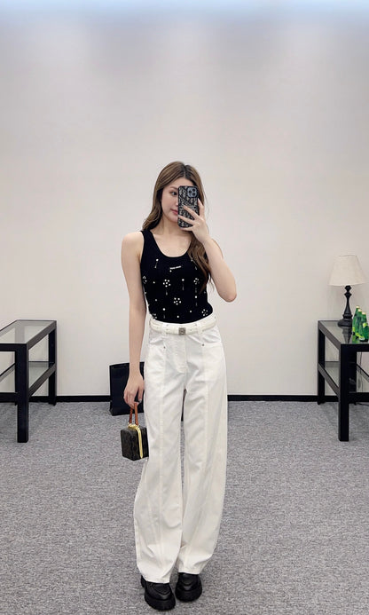 ♥2025 new products Belt scimitar denim trousers