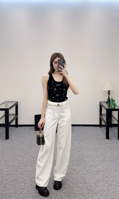♥2025 new products Belt scimitar denim trousers