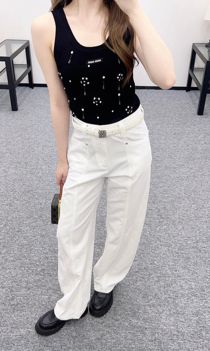 ♥2025 new products Belt scimitar denim trousers