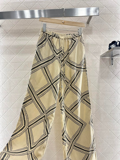 H*♥2025 new products are on sale Linen printed straight pants