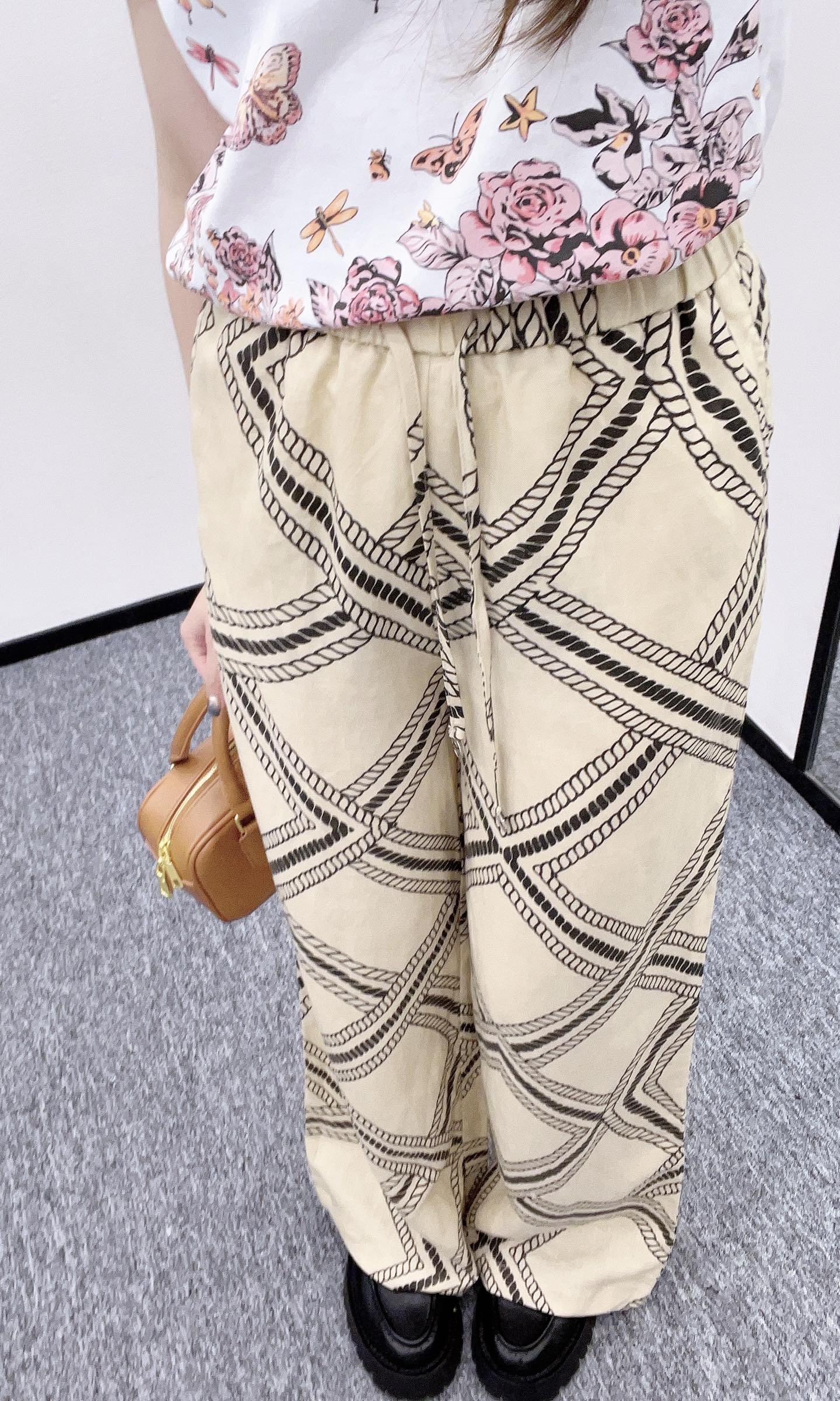 H*♥2025 new products are on sale Linen printed straight pants