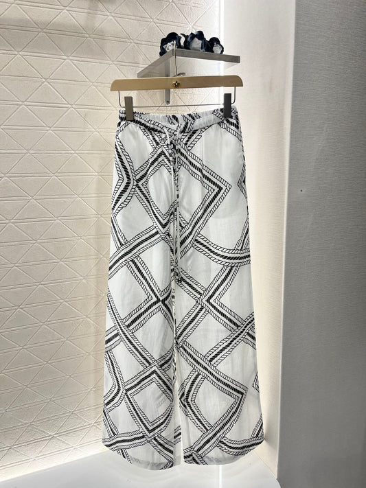 H*♥2025 new products are on sale Linen printed straight pants