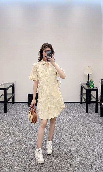 F*♥2025 new products Jacquard linen drawstring dress