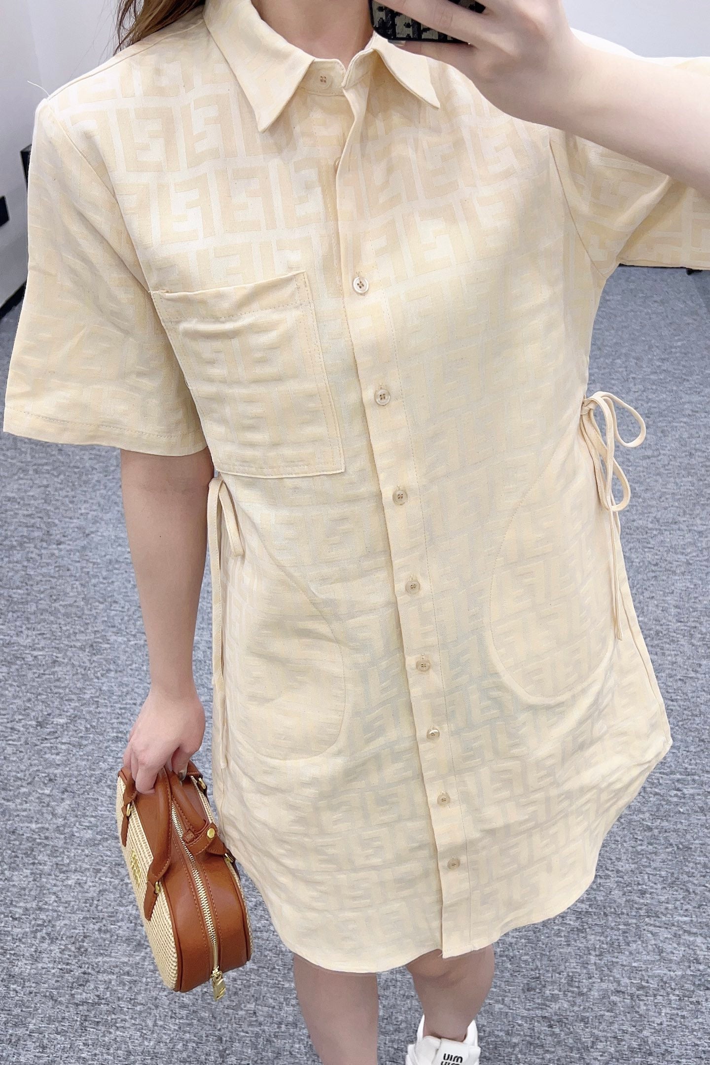 F*♥2025 new products Jacquard linen drawstring dress