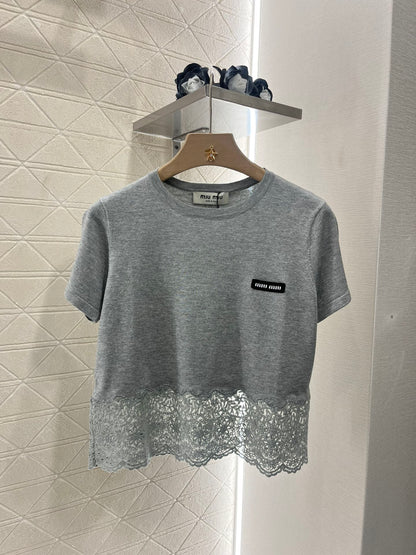 Mi*mi*♥2025 new products are on sale Silk wool lace patchwork knitted top