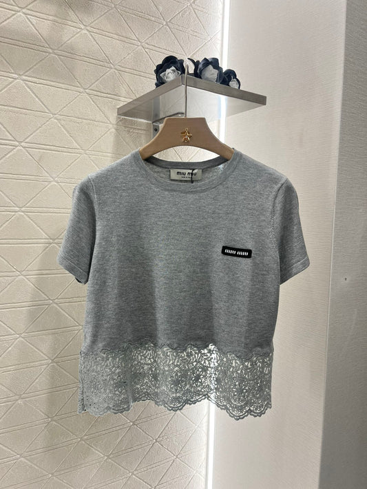 Mi*mi*♥2025 new products are on sale Silk wool lace patchwork knitted top