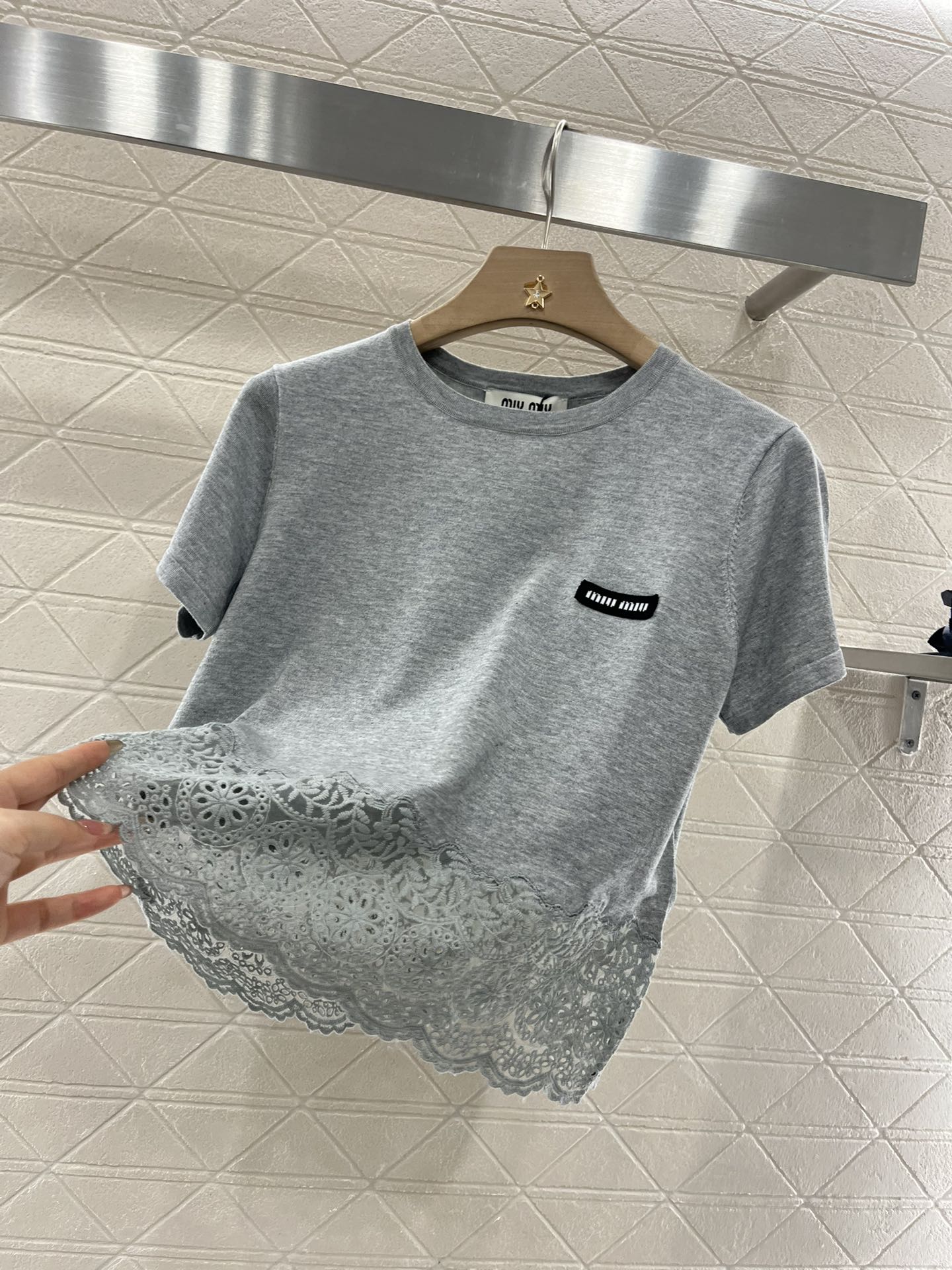 Mi*mi*♥2025 new products are on sale Silk wool lace patchwork knitted top