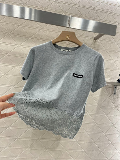 Mi*mi*♥2025 new products are on sale Silk wool lace patchwork knitted top