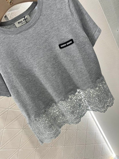 Mi*mi*♥2025 new products are on sale Silk wool lace patchwork knitted top