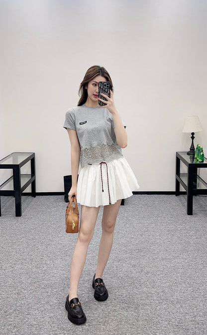 Mi*mi*♥2025 new products are on sale Silk wool lace patchwork knitted top